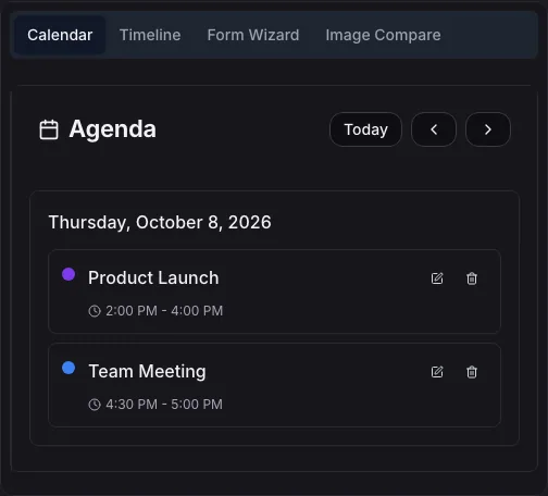 Pro components: Calendar, Timeline, Form Wizard and Image Compare