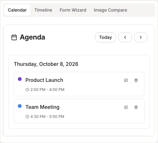 Pro components: Calendar, Timeline, Form Wizard and Image Compare