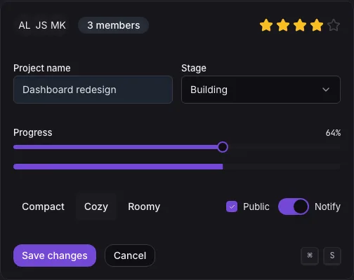 Free components: a project settings form
