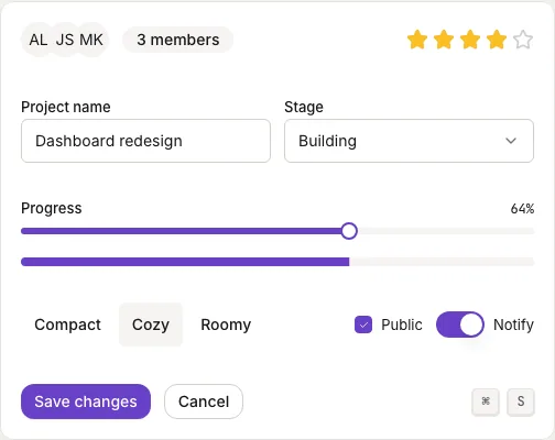 Free components: a project settings form
